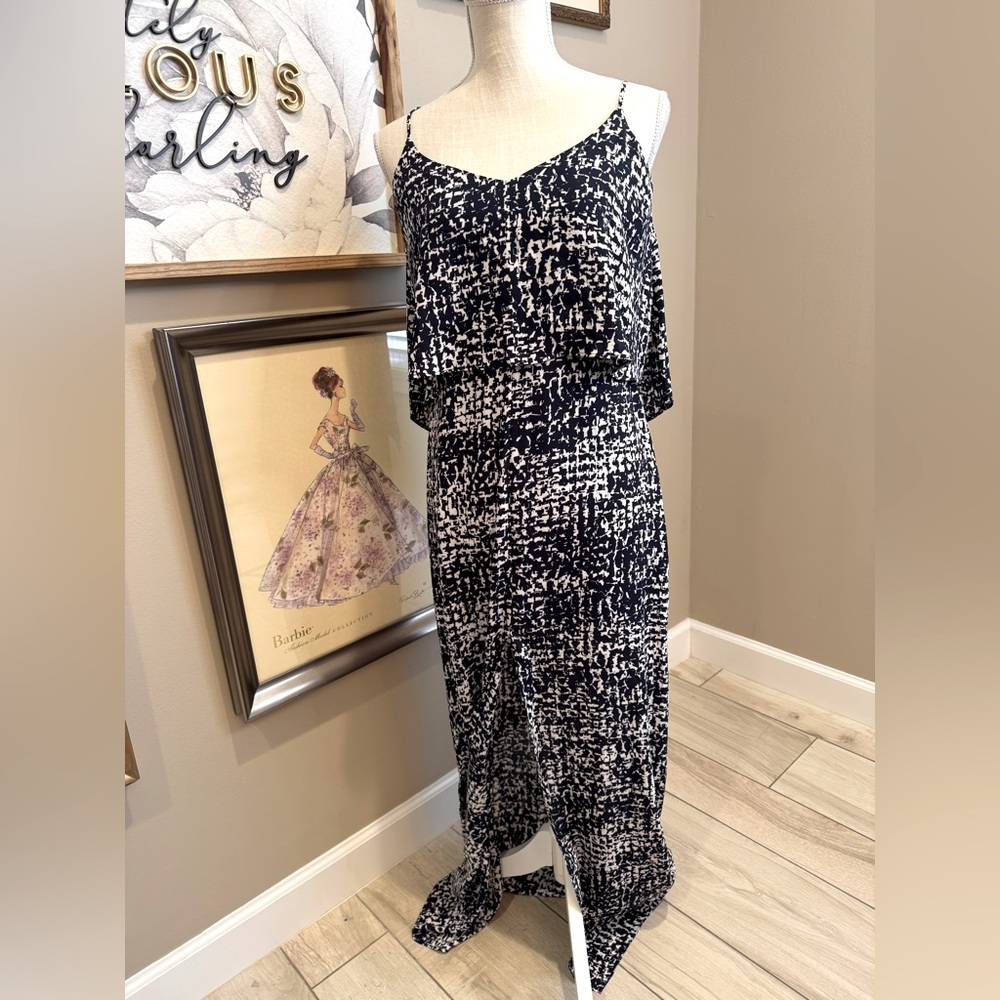 WHBM Navy and White Maxi Dress